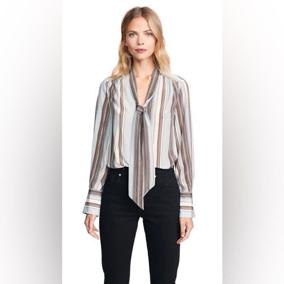 Elizabeth and James Tops - Elizabeth and James Mimi Neck-Tie Stripe Silk Blouse in Dust Multi Size XS